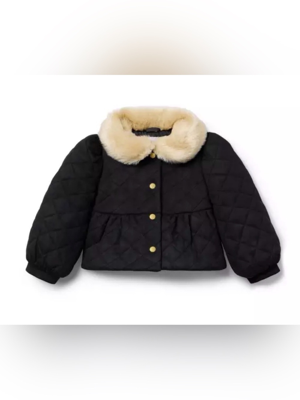 Janie and Jack Quilted Black fur collar Jacket peplum hem 2T